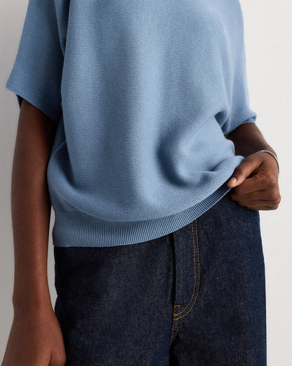 Lightweight Cotton Cashmere Link-Stitch Dolman Sweater - XS / Sugar Stone