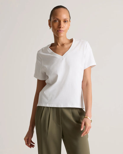 100% Organic Cotton Boxy V-Neck Tee - XS / Dusty Beige