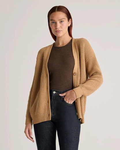 100% Organic Cotton Oversized Boyfriend Cardigan - XS / Speckled Beige