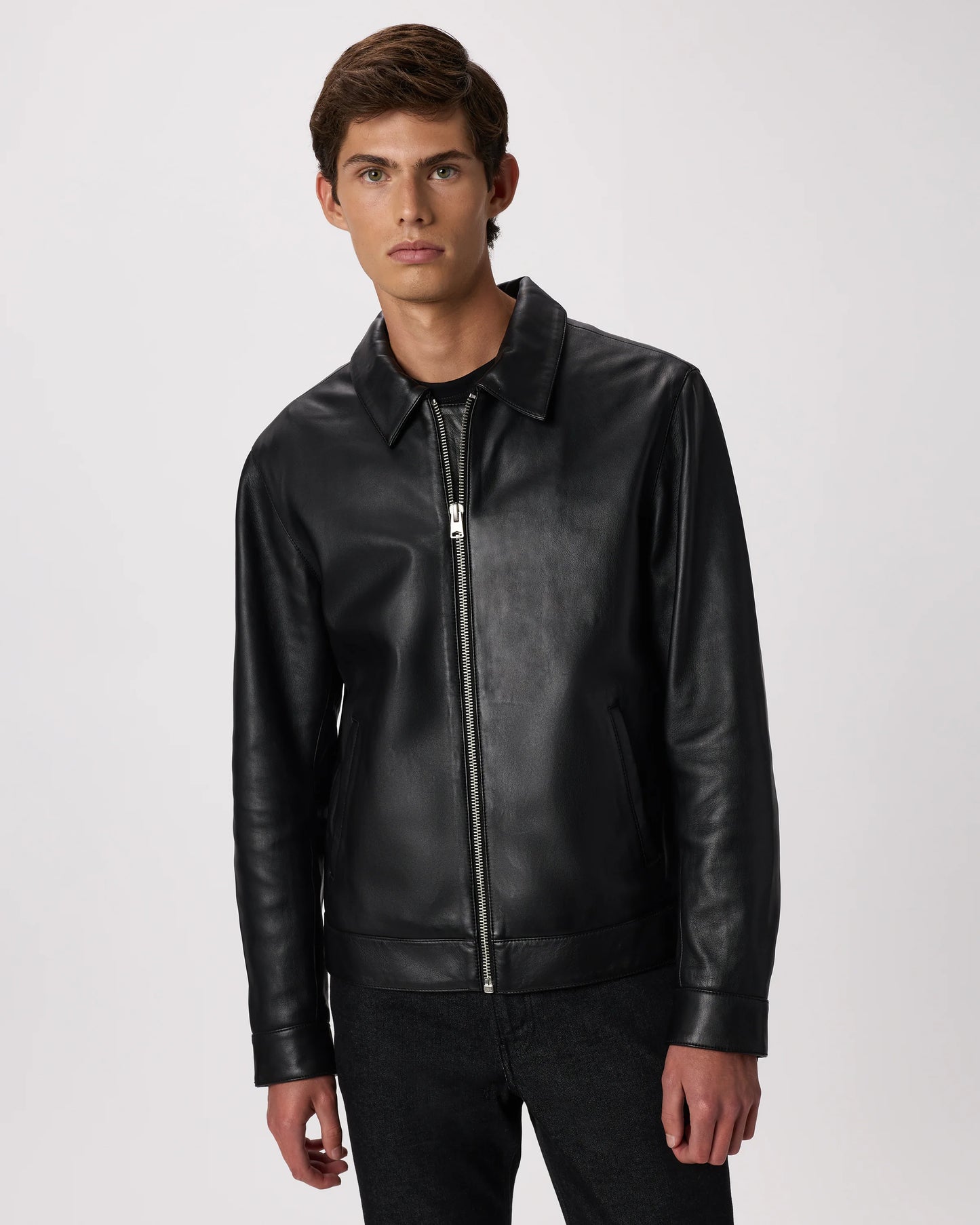 100% Leather Harrington Jacket - S / Dark Cognac Brown