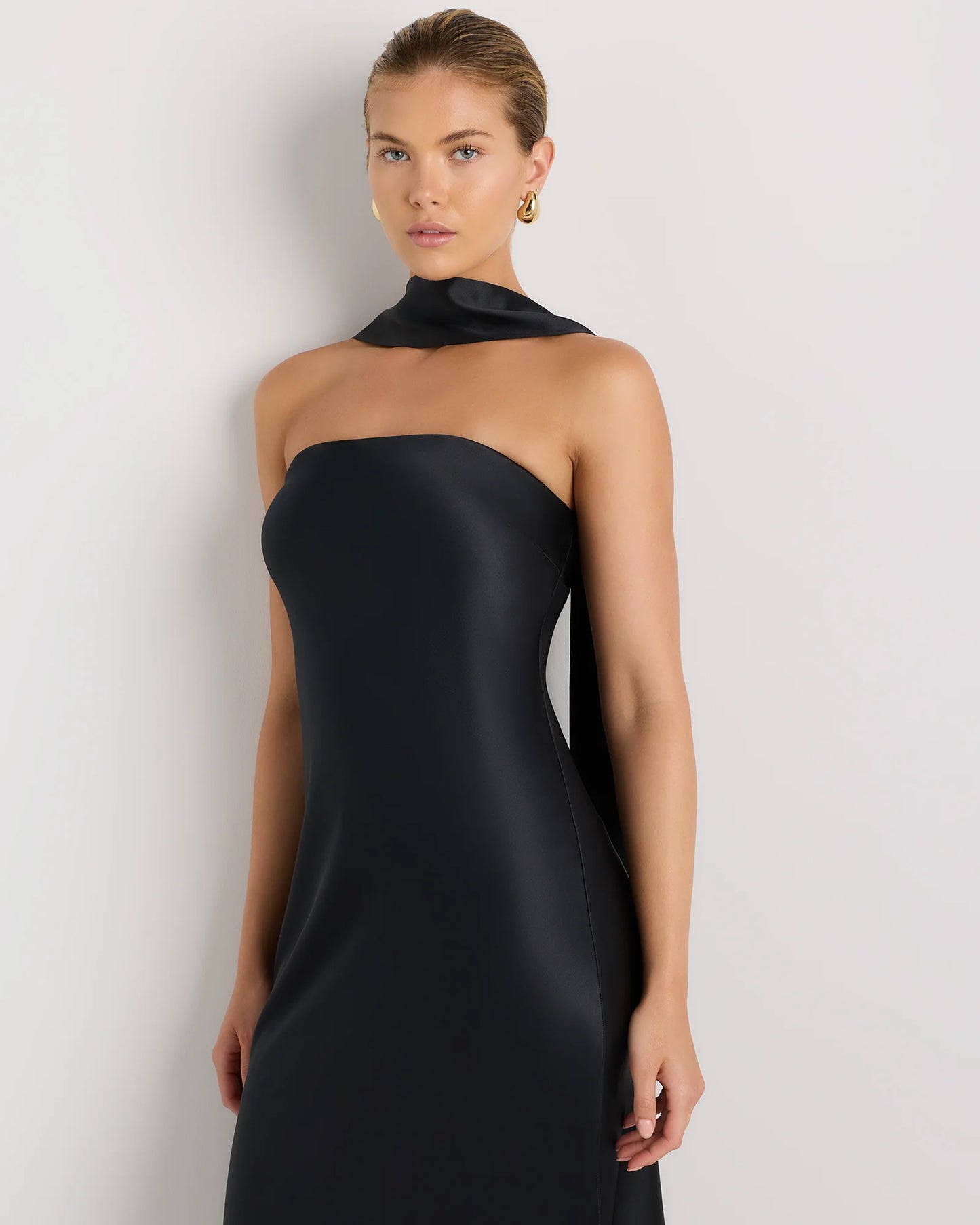 100% Washable Silk Strapless Scarf Maxi Dress - XS / Black