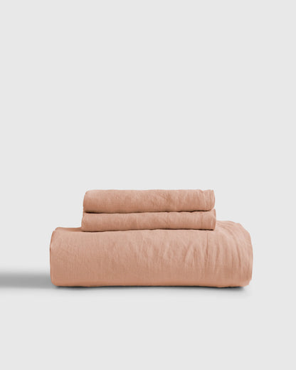 European Linen Fitted Sheet Set - Twin / Peach