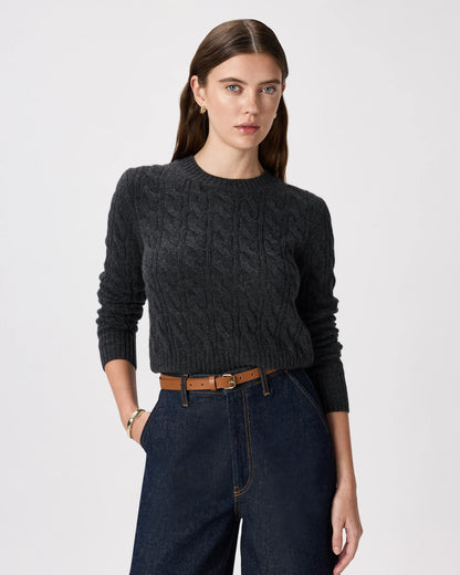 Mongolian Cashmere Shrunken Cable Crewneck Sweater - XS / Varsity Red