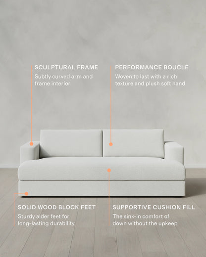 Sierra Curved Arm Sofa in Performance Boucle - 7ft / Linen