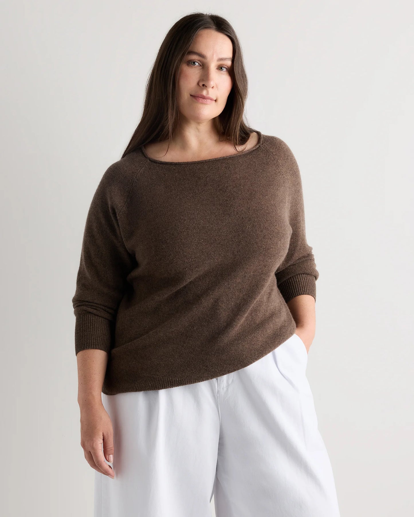 Mongolian Cashmere Boatneck Sweater - 1X / Heather Vintage Pink
