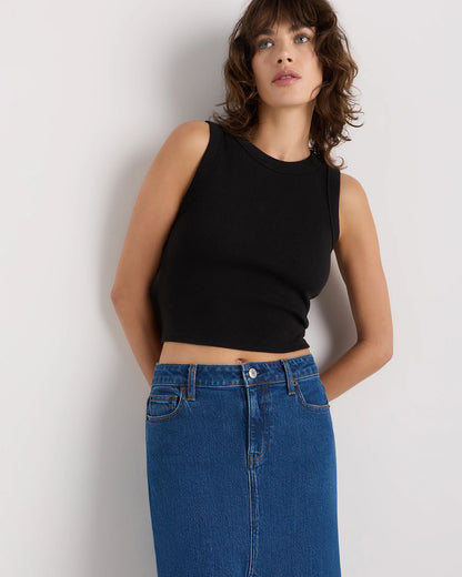 Stretch Denim 5-Pocket Midi Skirt - 24 / Obsidian Blue