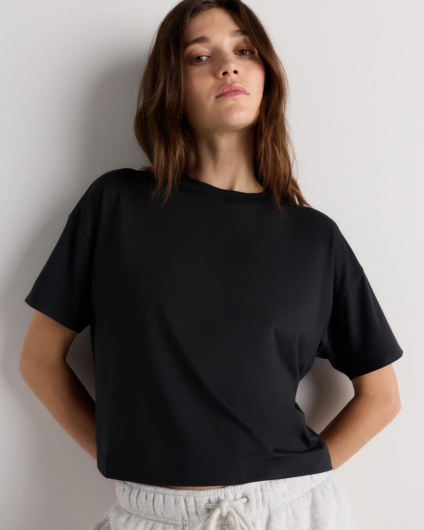 Flowknit Breeze Boxy Cropped Tee - XS / Heather Deep Navy