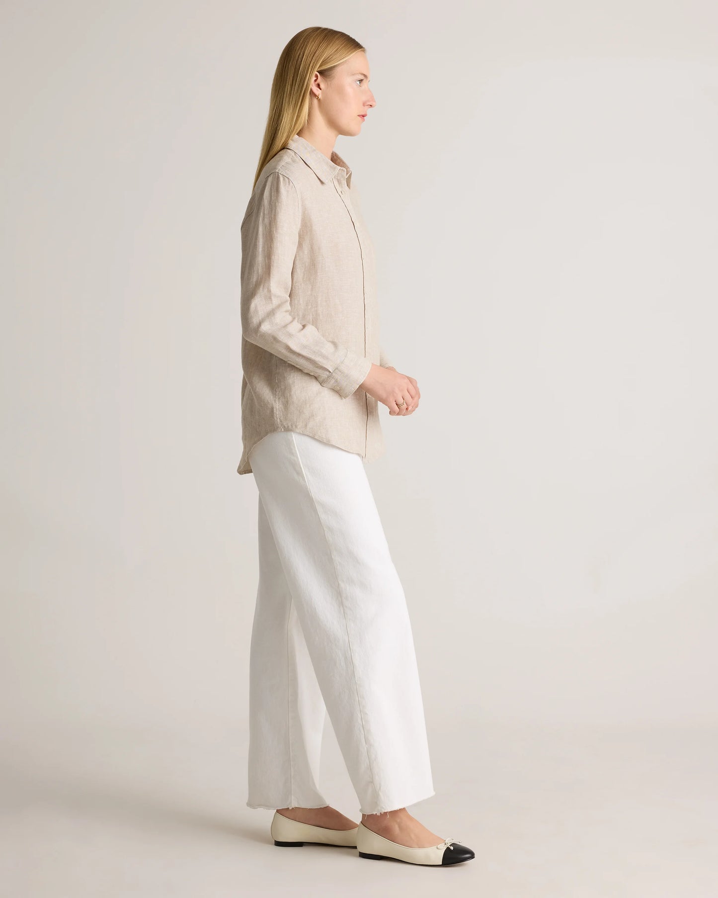 100% European Linen Long Sleeve Shirt - XS / Blue Pinstripe