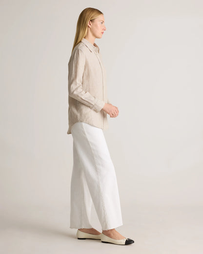 100% European Linen Long Sleeve Shirt - XS / Blue Pinstripe