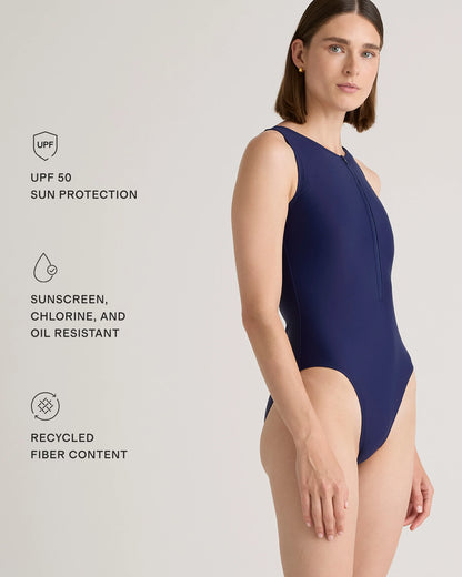 Italian Zip-Front One-Piece Swimsuit - XS / Lagoon Teal Blue