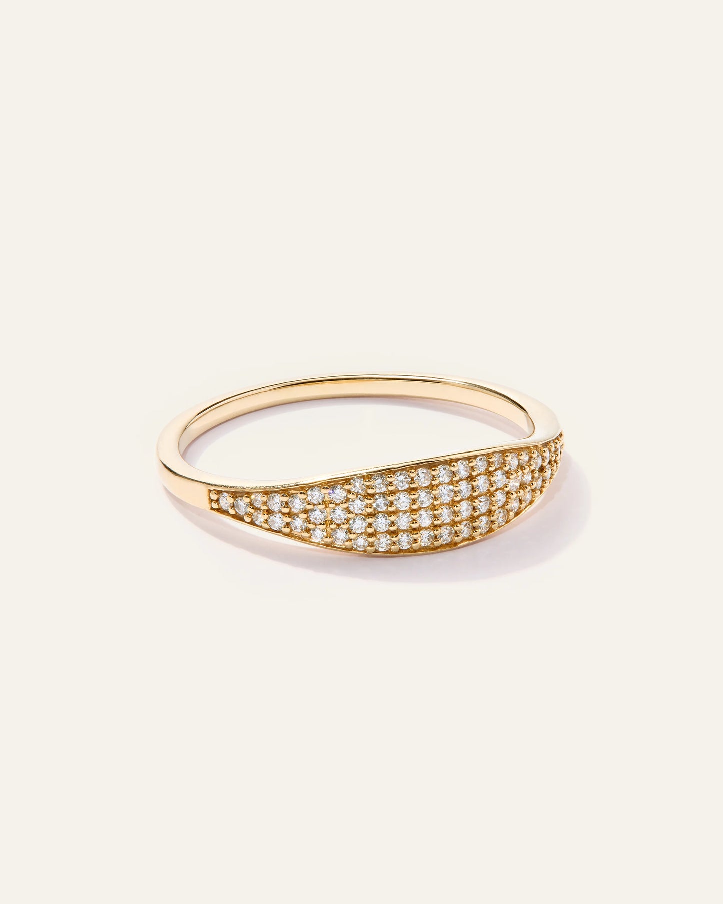 14k Gold Pave Slim Signet Ring - 4 / Yellow Gold
