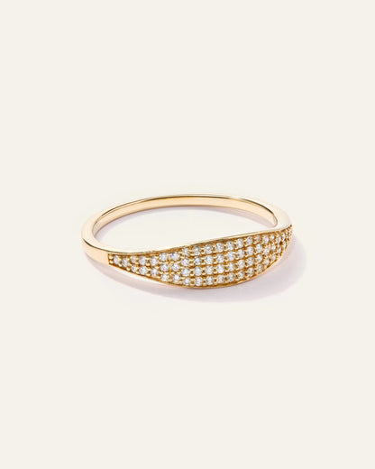 14k Gold Pave Slim Signet Ring - 4 / Yellow Gold