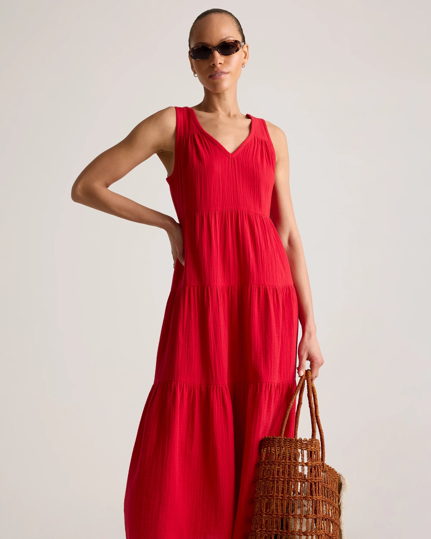 100% Organic Cotton Gauze Tiered Maxi Dress - XS / Indigo Blue