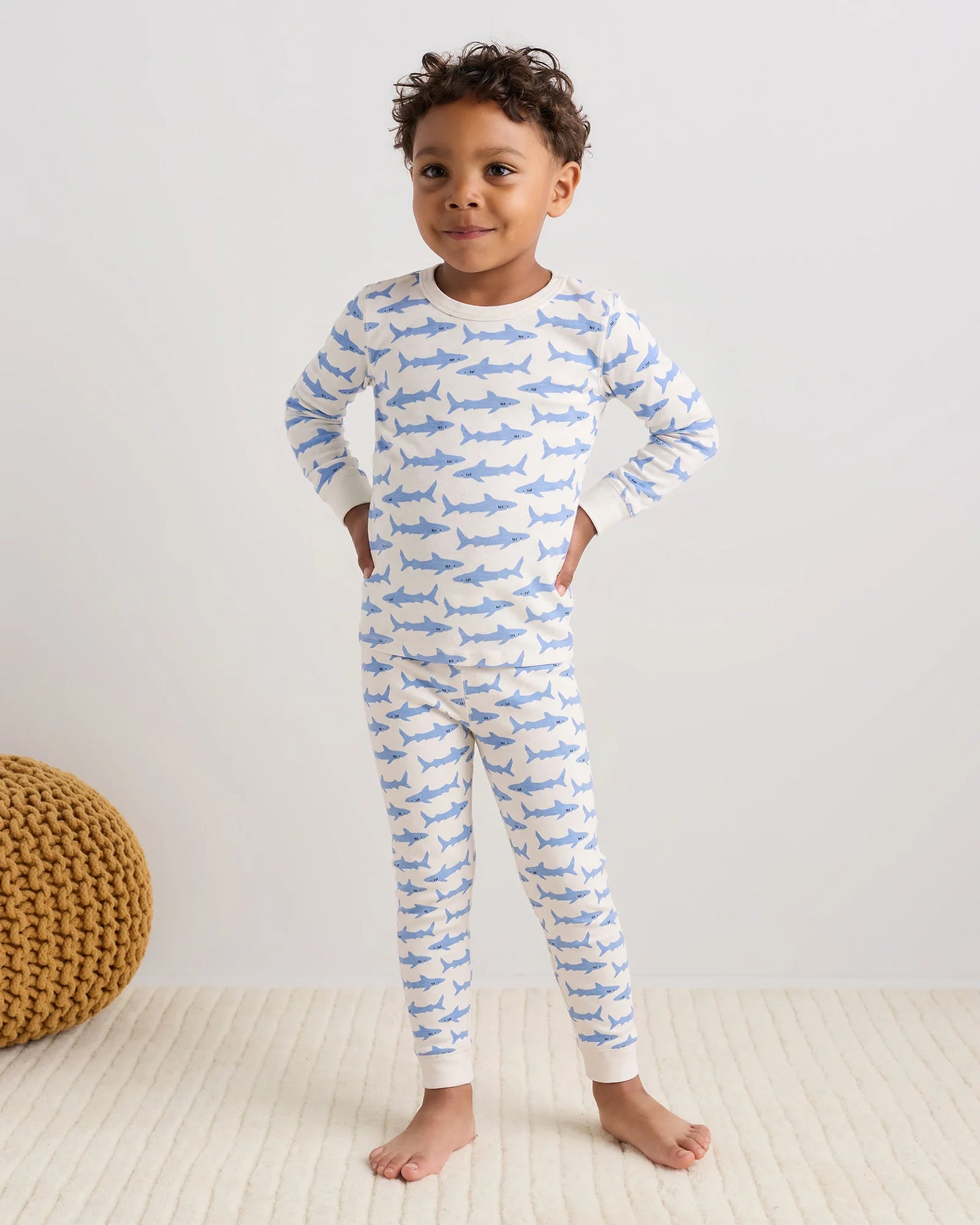 100% Organic Cotton Long Sleeve and Pant Pajama Set - 2T / Navy Stripe