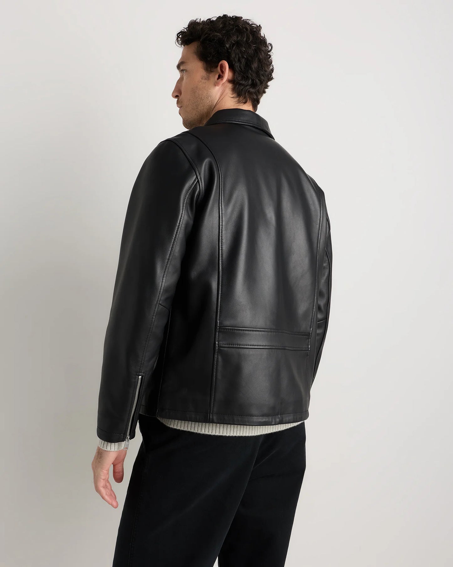 100% Washed Leather Moto Jacket - S / Dark Cognac Brown