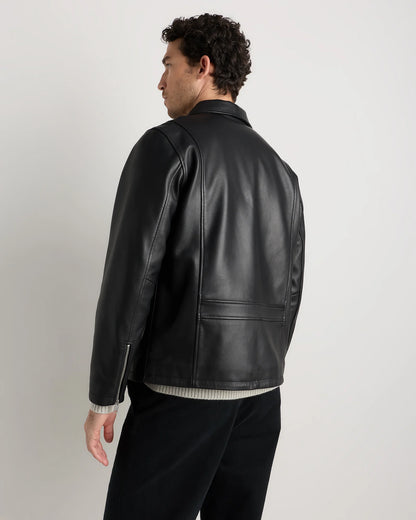 100% Washed Leather Moto Jacket - S / Dark Cognac Brown