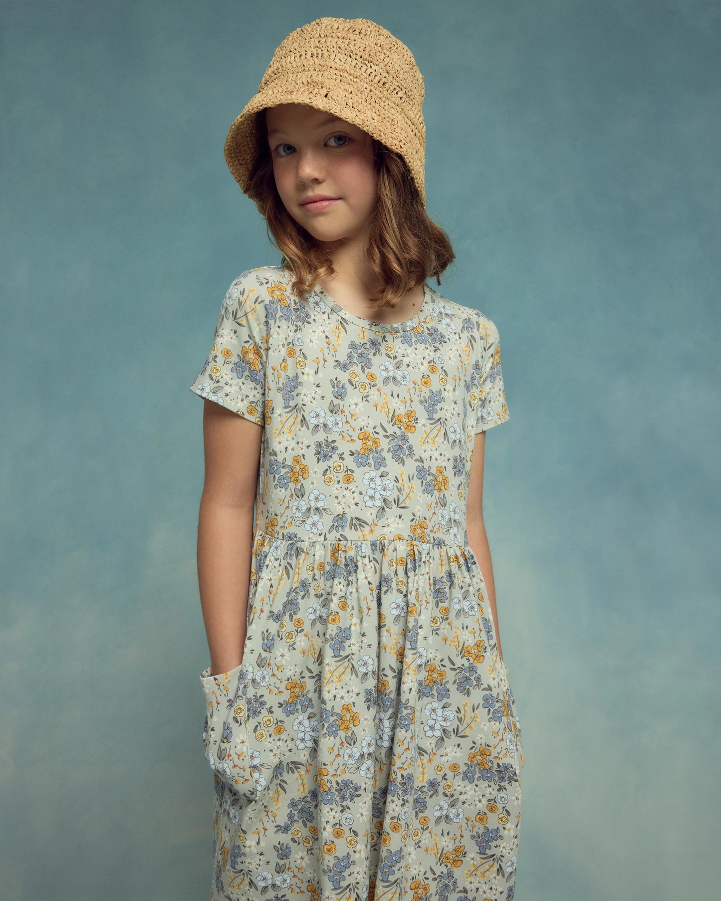 Organic Cotton Fit and Flare Pocket Dress - 6 / Cloud Rainbow Stripe
