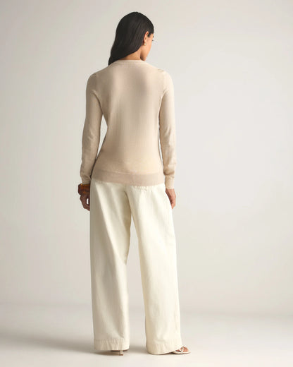 Lightweight Cotton Cashmere V-Neck Sweater - XS / Sugar Stone