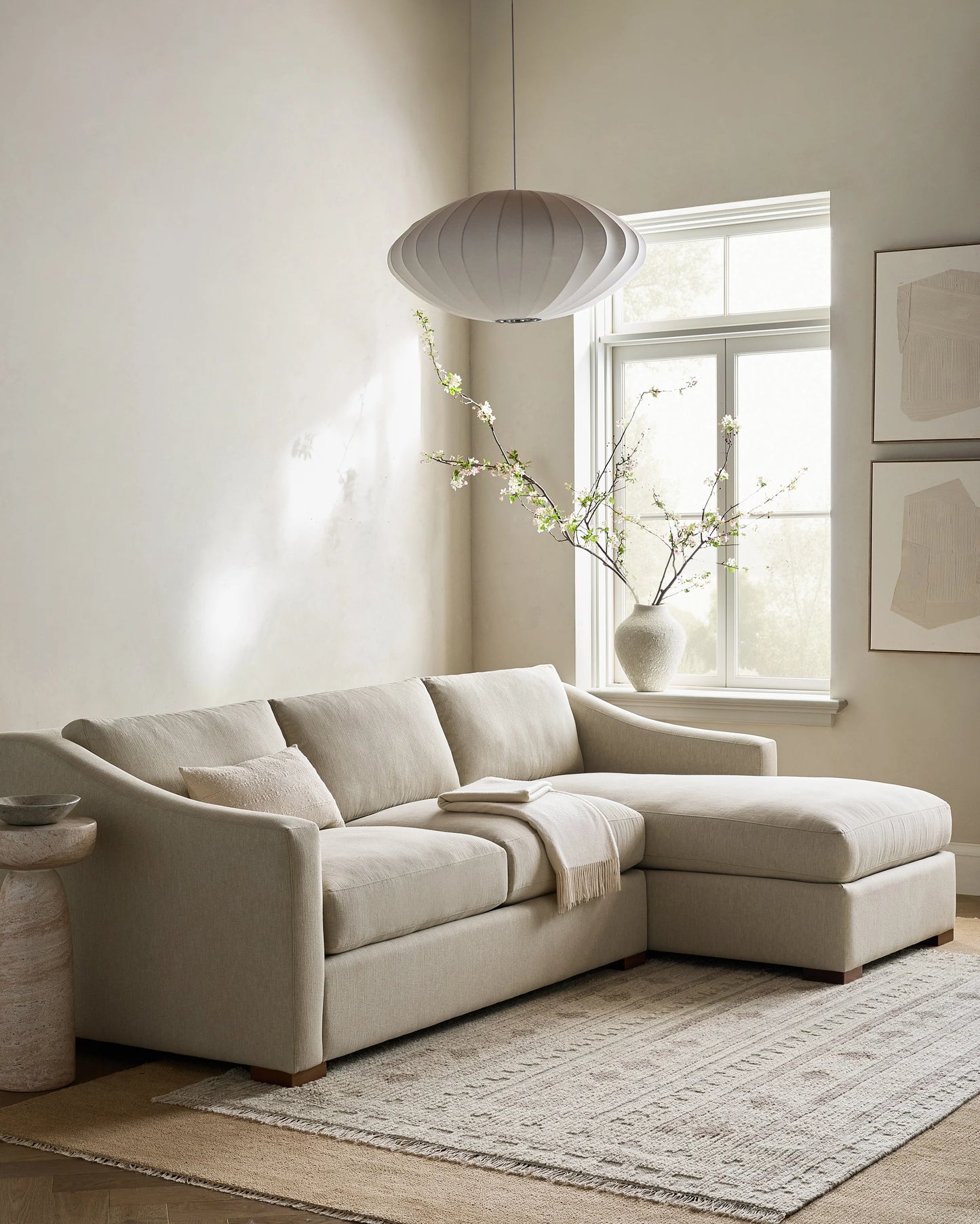 Hollis Slope Arm Chaise Sectional in Performance Chenille Linen Blend - 104" Right Arm / Snow