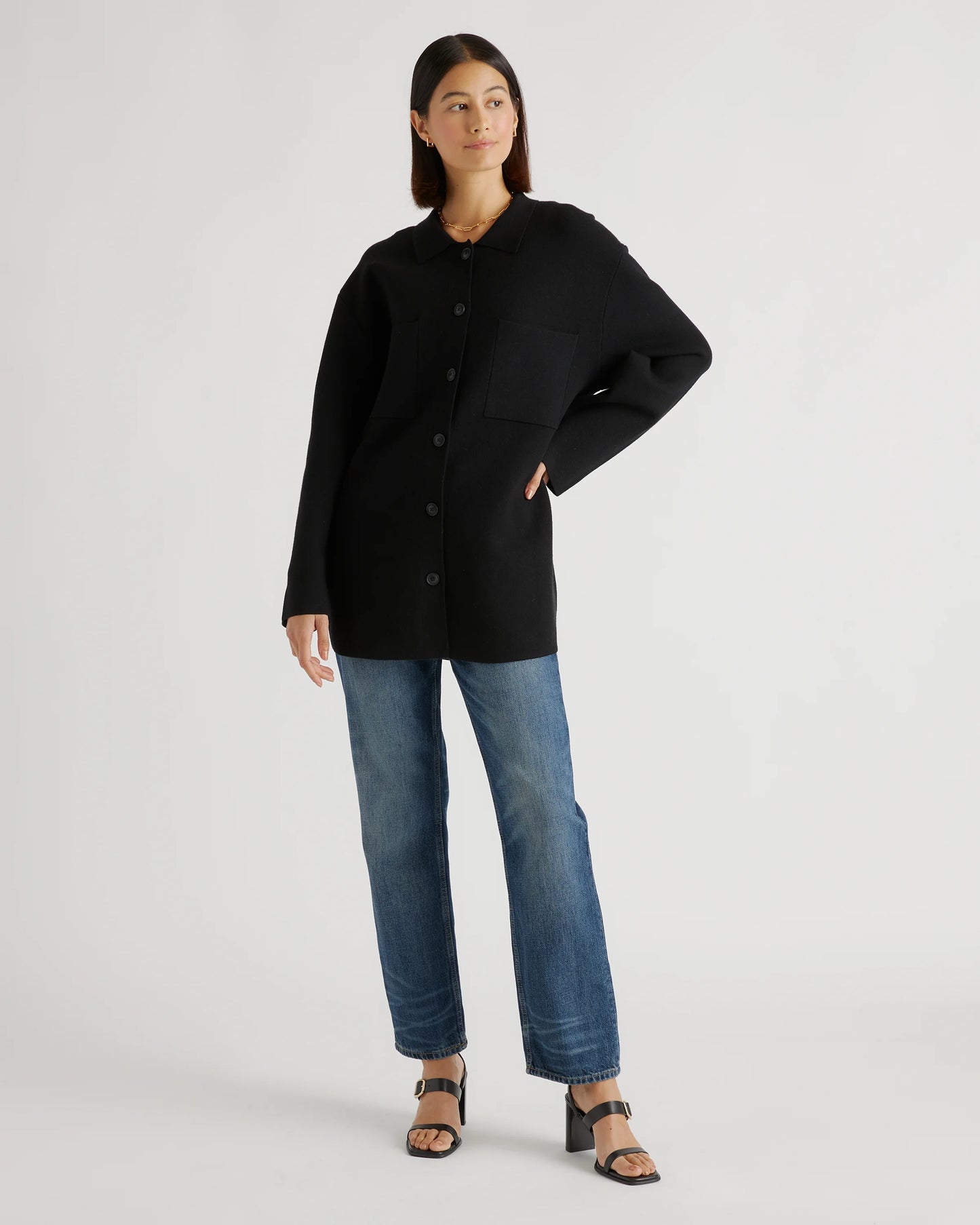 Eco-Knit Milano Stitch Oversized Shirt Jacket - XS / Heather Grey