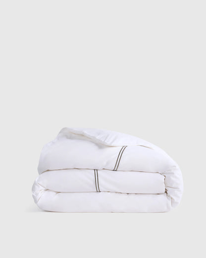 Organic Crisp Percale Embellished Duvet Cover - Twin / White/Navy