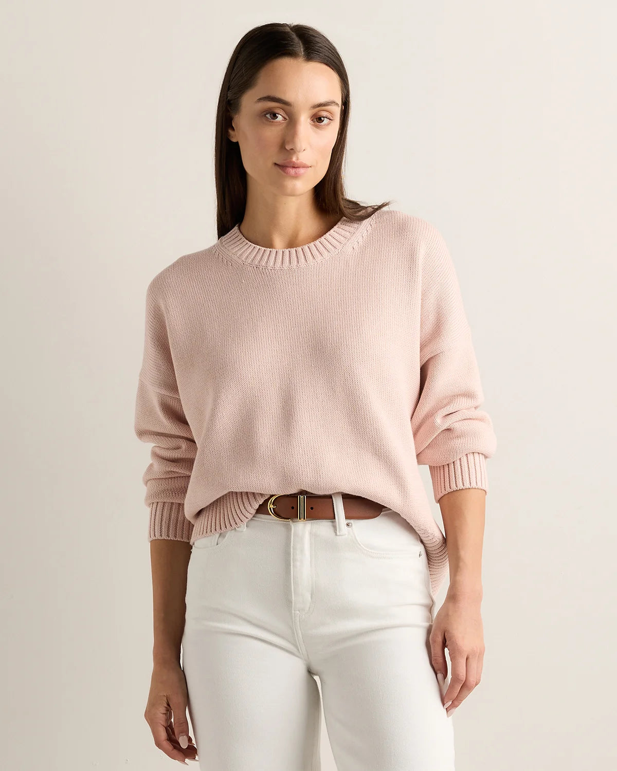 100% Organic Cotton Boyfriend Crew Sweater - XS / Speckled Beige