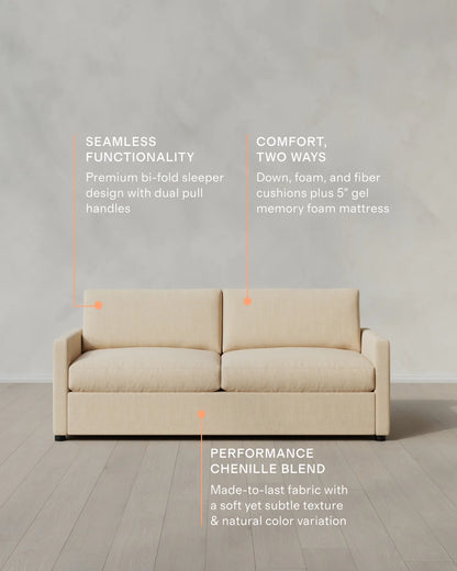 Brennan Sleeper Sofa in Performance Chenille Linen Blend - Queen / Snow