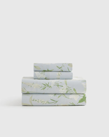 Organic Crisp Percale Floral Sheet Set - Twin / Blue Florette