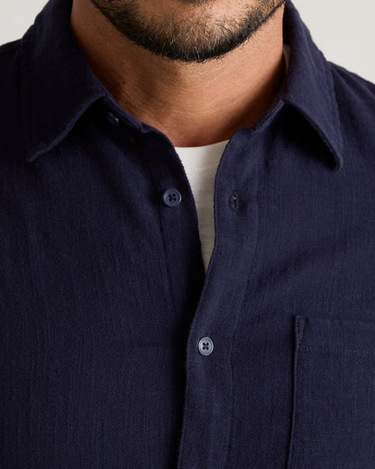 Organic Cotton Stretch Selvage Shirt - S / Mini Blue Stripe