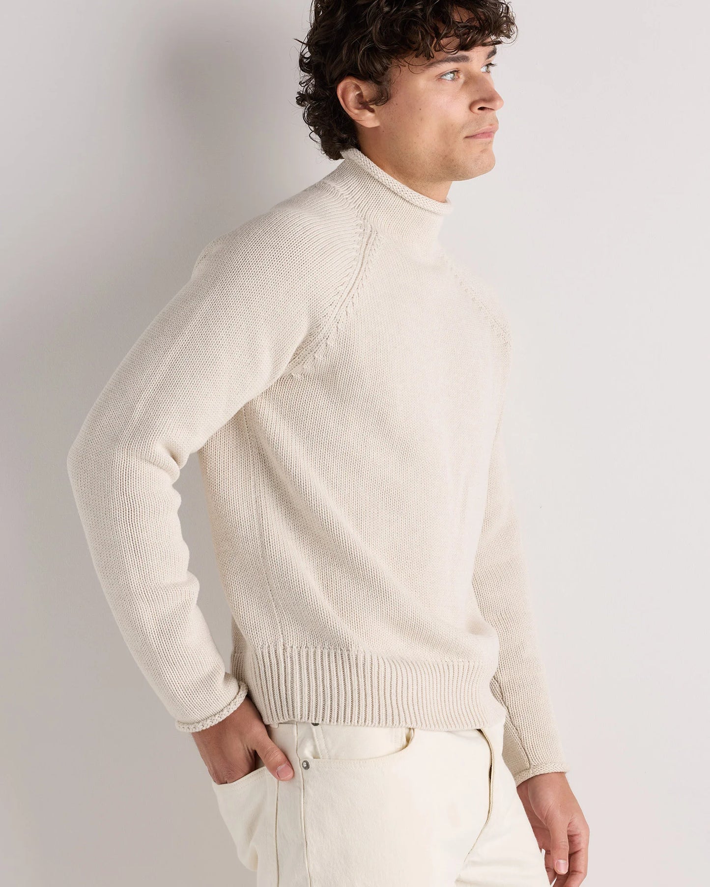 100% Organic Cotton Rollneck Sweater - S / Speckled Beige