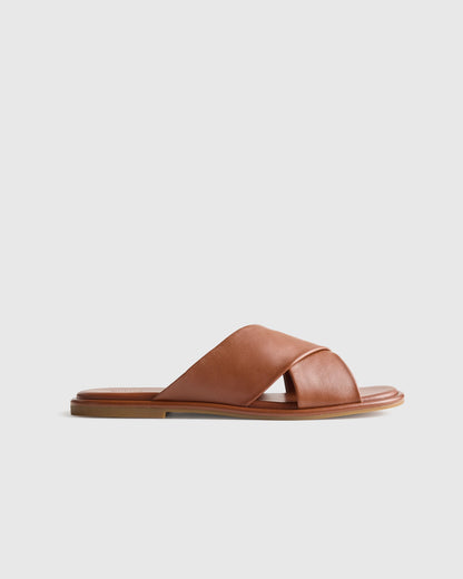 Italian Leather Crossover Slide - 5 / Cognac