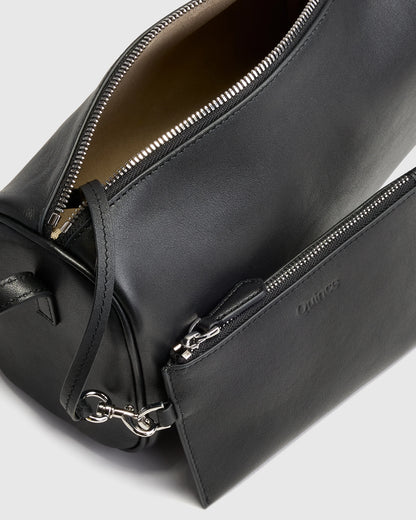 Italian Leather Mini Barrel Shoulder Bag - One Size / Dark Brown