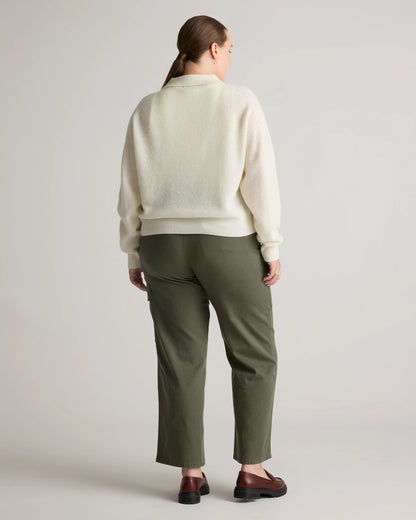 Baby Alpaca-Wool Waffle Stitch Polo Sweater - XS / Ivory