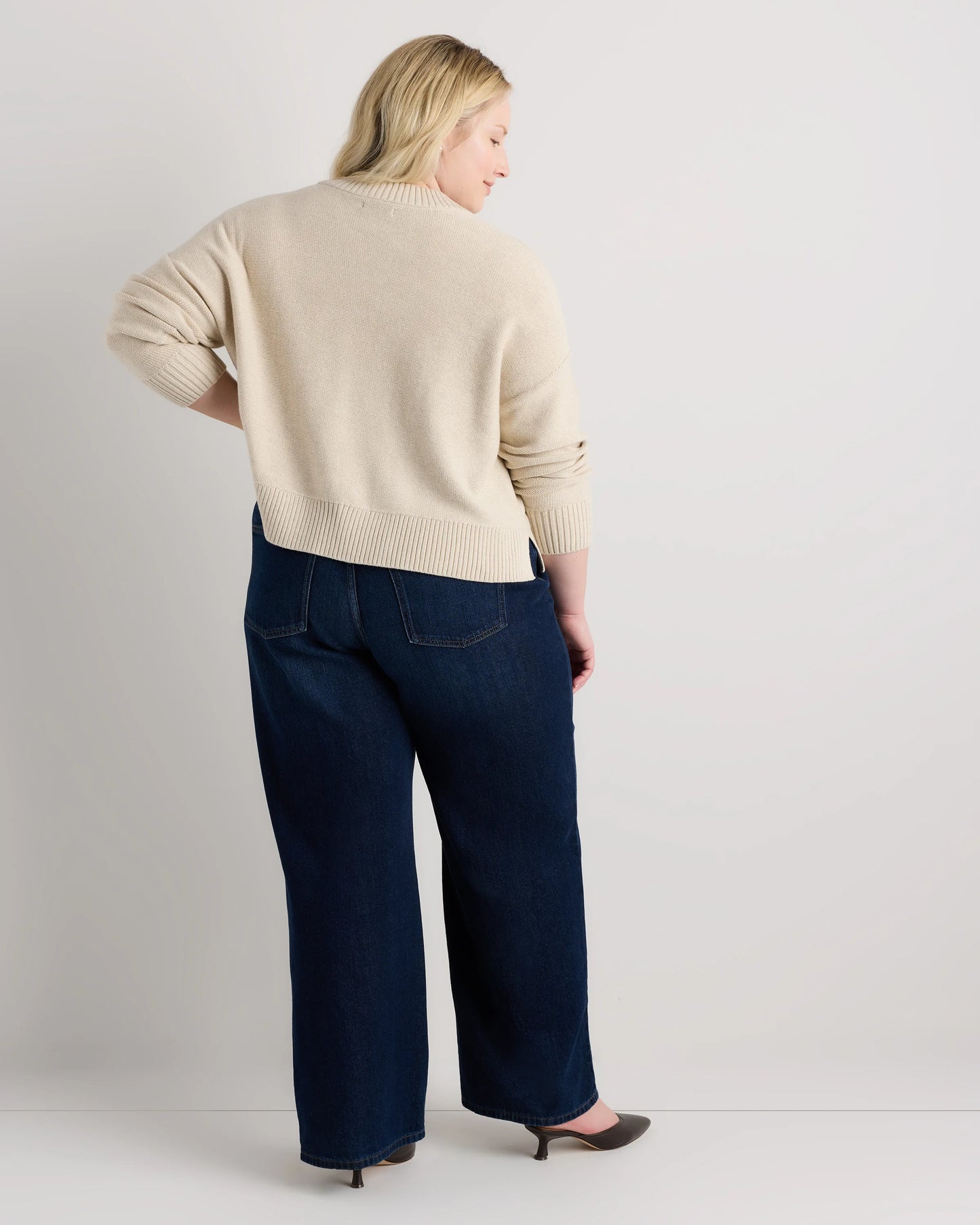 100% Organic Cotton Cropped Cardigan - 1X / Speckled Beige