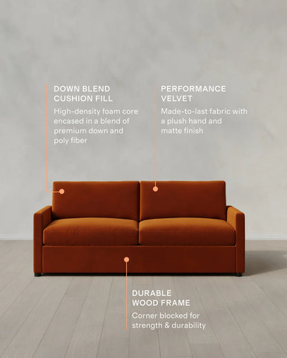 Brennan Sofa in Performance Velvet - 7ft / Taupe