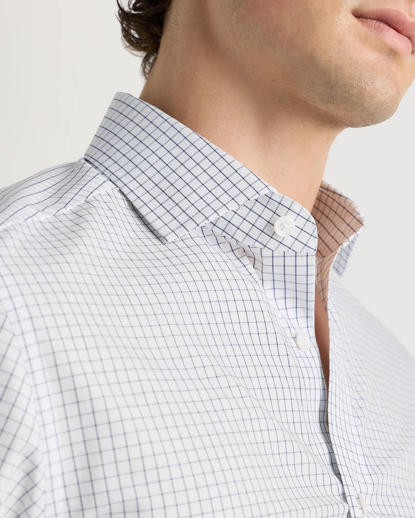 Organic Cotton Stretch Poplin Dress Shirt - S / White/Navy Minigrid