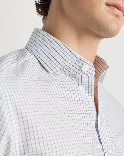 Organic Cotton Stretch Poplin Dress Shirt - S / White/Navy Minigrid
