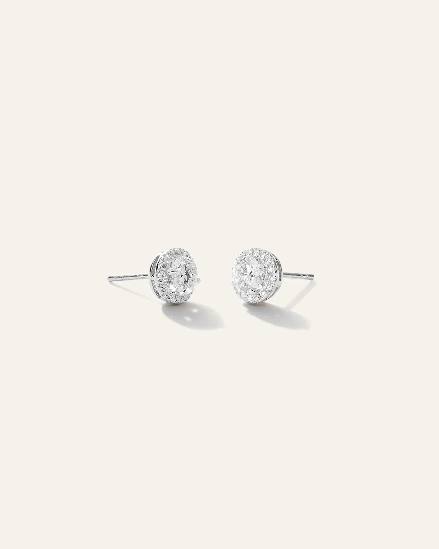 14K Gold Lab Grown Diamond Halo Studs - 1ctw - One Size / White Gold