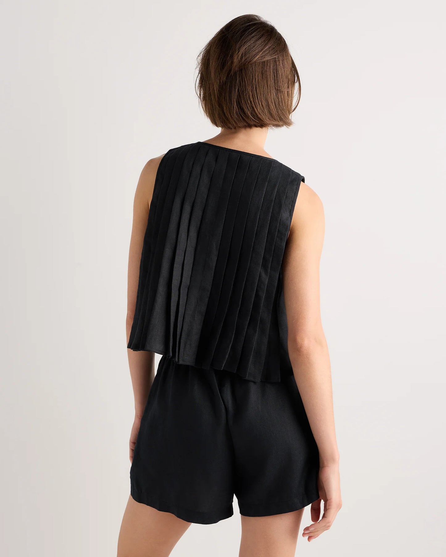 100% European Linen Pleated Tank - XS / Moonstone Blue