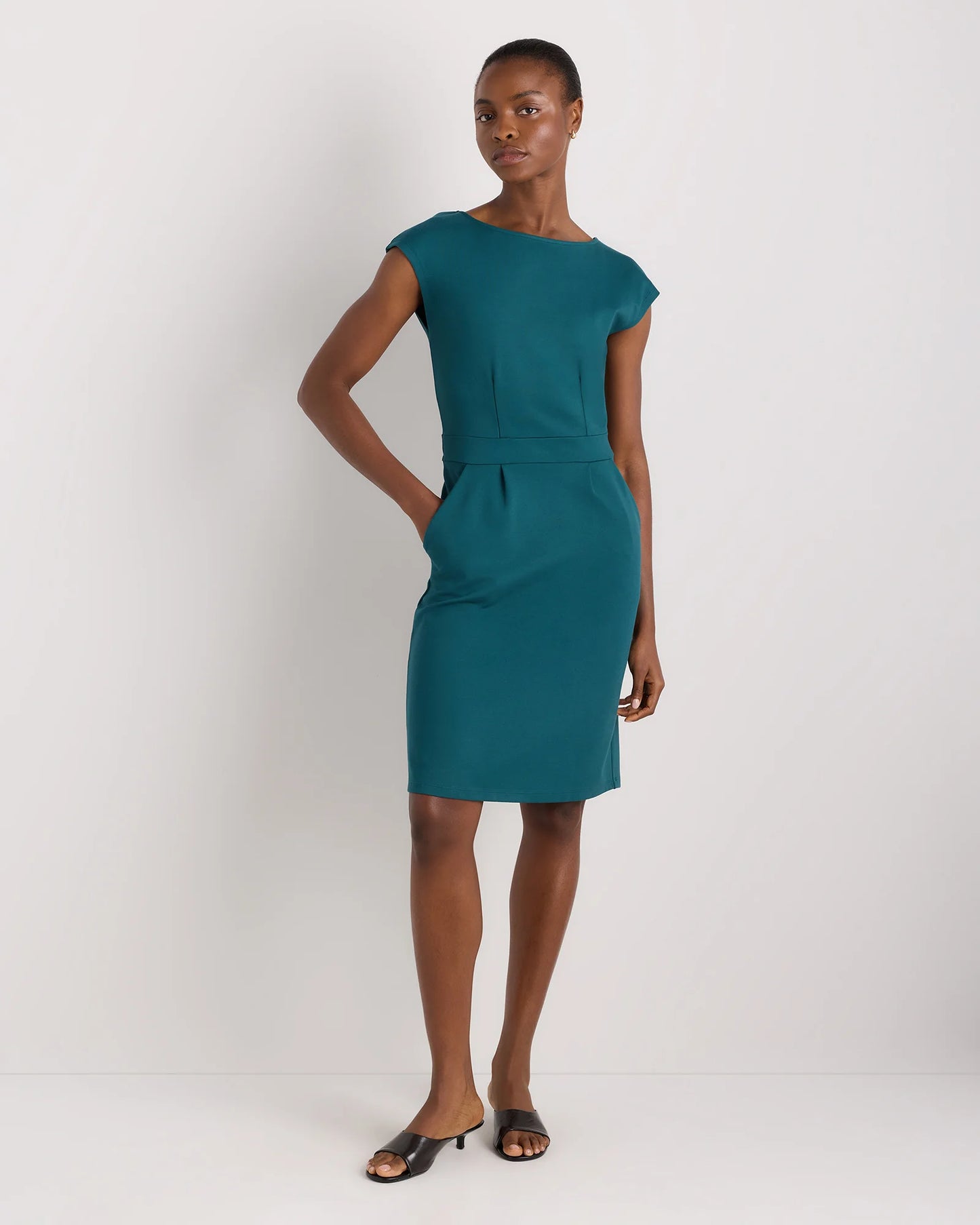 Ultra-Stretch Ponte Cap Sleeve Dress - XS / Ruby Red