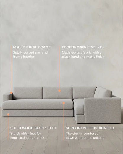 Sierra Curved Arm L Sectional in Performance Basketweave - Right Arm / Fog