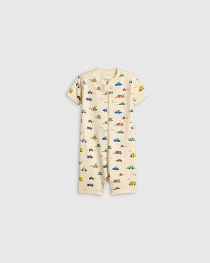 100% Organic Cotton Shortie Onesie Pajama - 0-3M / Animal Faces