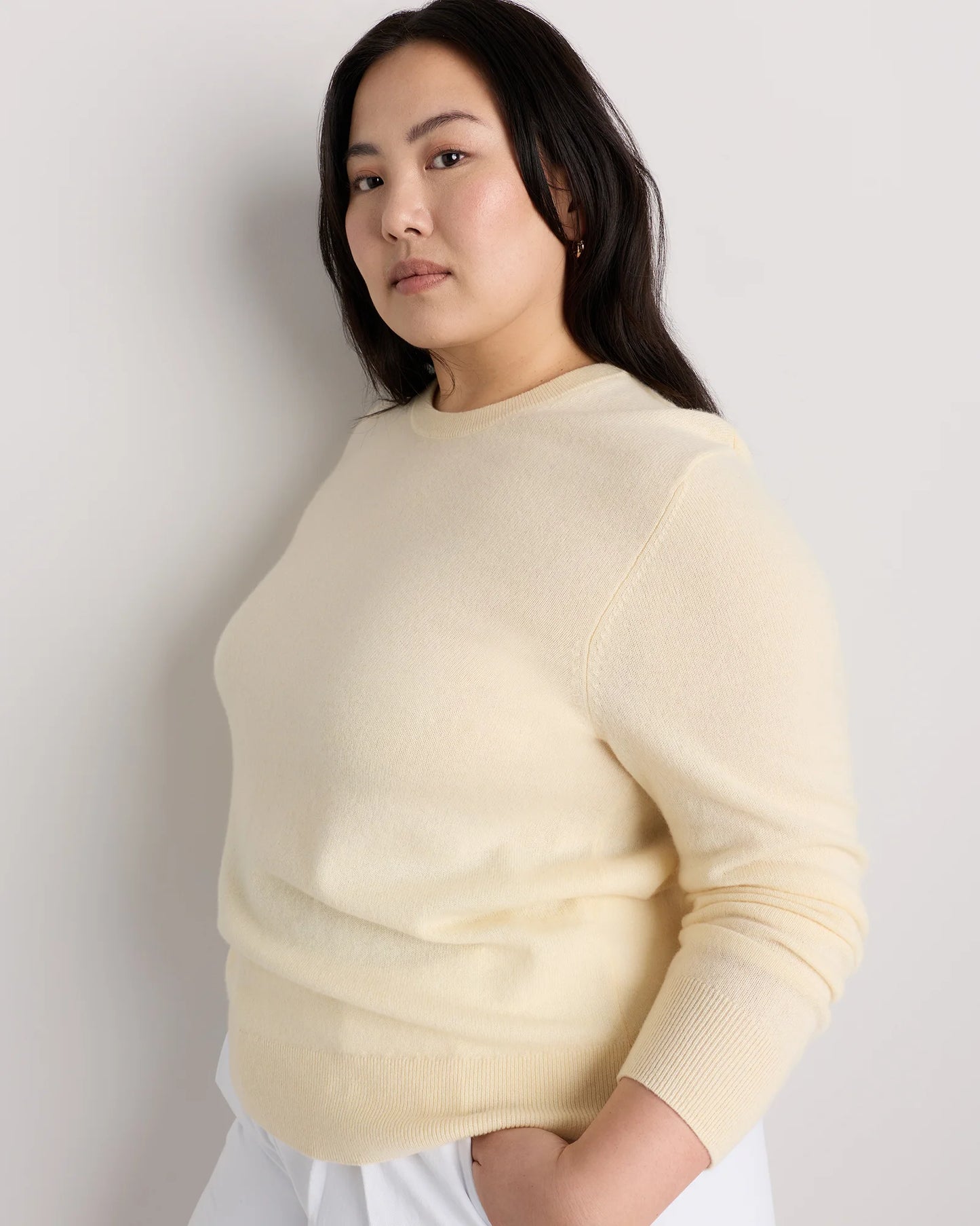 Mongolian Cashmere Crewneck Sweater - 1X / Pale Custard Yellow