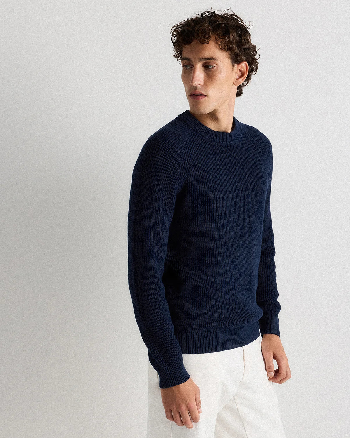 100% Organic Cotton Ribbed Crewneck Sweater - XS / Bahia Blue