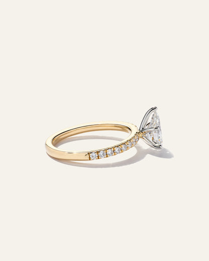 Lab Grown Diamond Pear Petite Pave Engagement Ring - 1ct - 4 / Yellow Gold