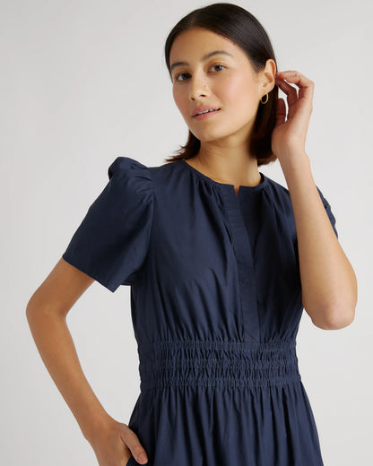 100% Organic Cotton Poplin Tiered Maxi Dress - XS / Riviera Blue Heirloom Floral