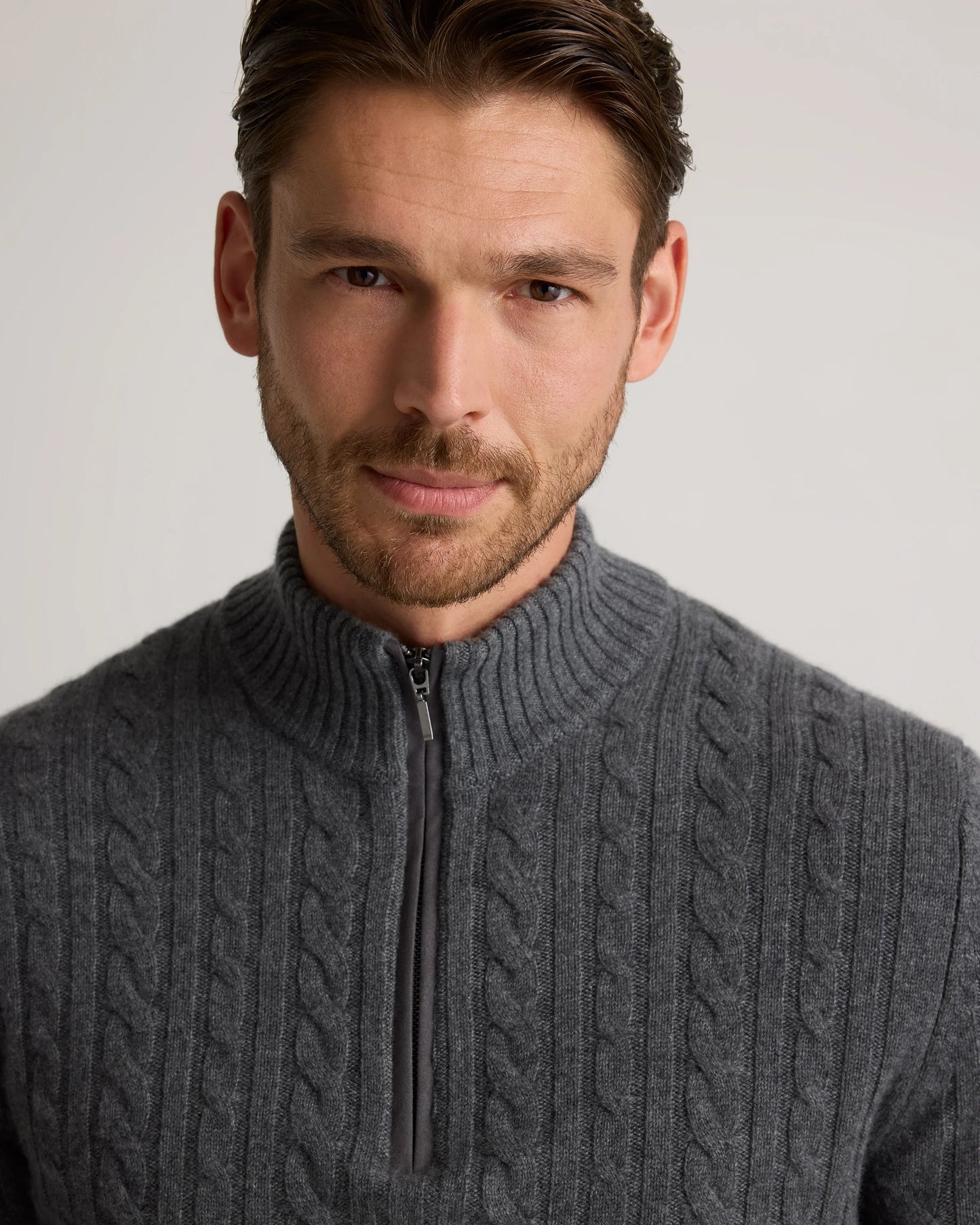 Luxe Baby Cashmere Cable Quarter Zip Sweater - S / Pearled Ivory