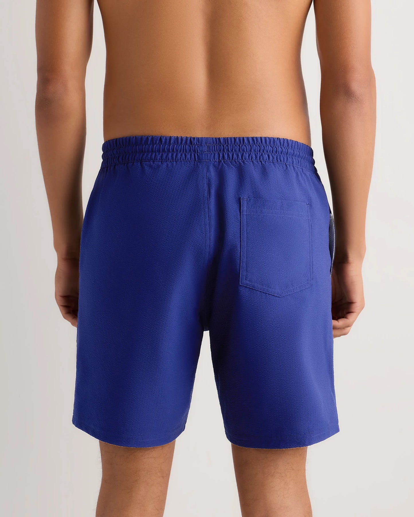 Seersucker Swim Trunks - 7" - S / Navy Seersucker