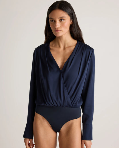 Washable Stretch Silk Surplice Bodysuit - XS / Moonstone Blue