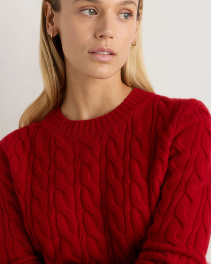 Mongolian Cashmere Shrunken Cable Crewneck Sweater - XS / Varsity Red